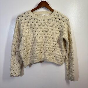 Pink Martini Fuzzy Cropped Cream Wool Blend Sweater - Size Medium